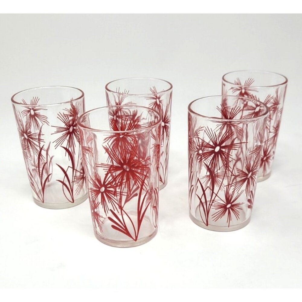Vintage 1950s  Hazel Atlas Swanky Swig juice glasses set of 5 red Cornflower